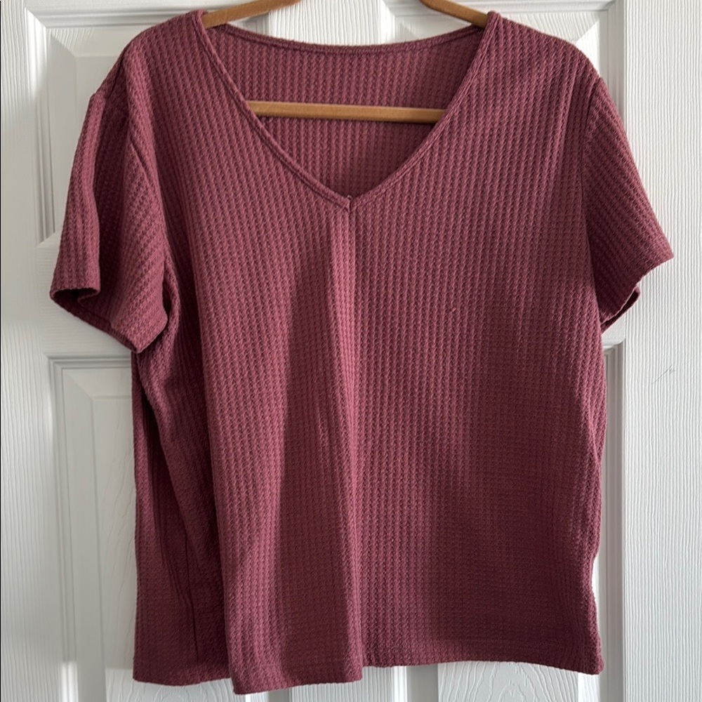 Ribbed Relaxed Short Sleeve Tee in Mauve